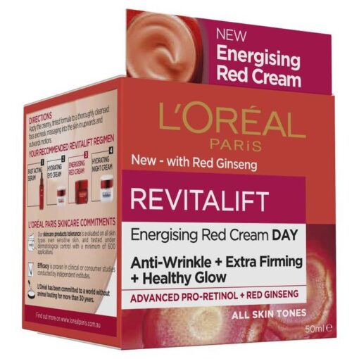 ⁦كريم نهاري أحمر منشط كلاسيكي لجميع أنواع البشرة من لوريال 50 مل - L'Oréal Paris Revitalift Energising Red Day Cream⁩ - الصورة ⁦4⁩