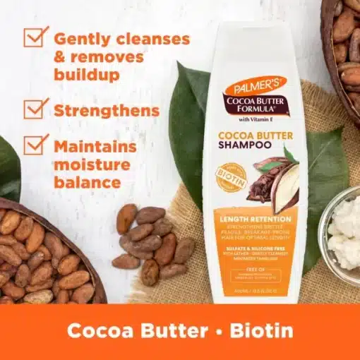 ⁦شامبو بزبدة الكاكاو و البيوتين من بالمرز 400 مل - Palmer's Biotin Length Retention Shampoo⁩ - الصورة ⁦2⁩