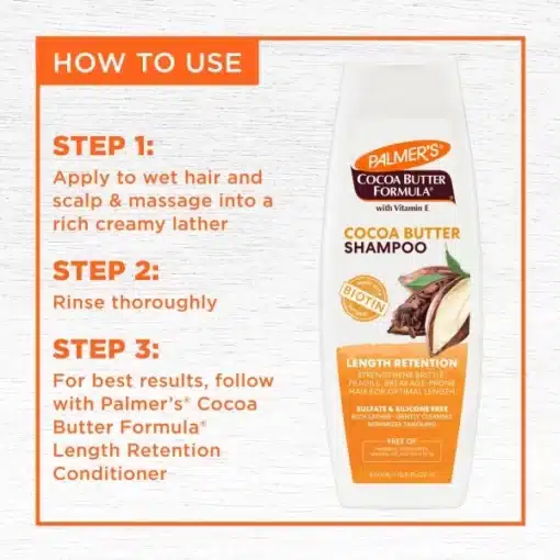 ⁦شامبو بزبدة الكاكاو و البيوتين من بالمرز 400 مل - Palmer's Biotin Length Retention Shampoo⁩ - الصورة ⁦3⁩