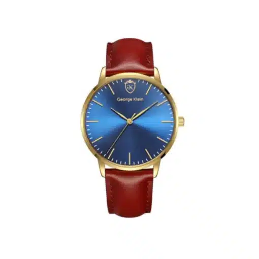 جورج كلاين كلاسيك جينوفا الذهبية للرجال - George Klein Classic Genova Gold Case, Hands & Logo With Navy Blue Dial