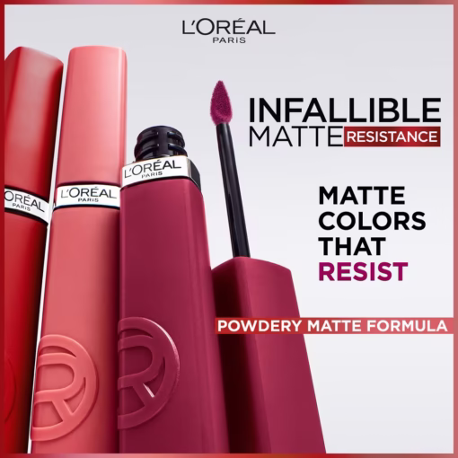 ⁦أحمر شفاه سائل غير لامع مقاوم للماء إنفاليبل من لوريال باريس - L'oreal Infallible Matte Resistance Liquid Lipstick⁩ - الصورة ⁦5⁩