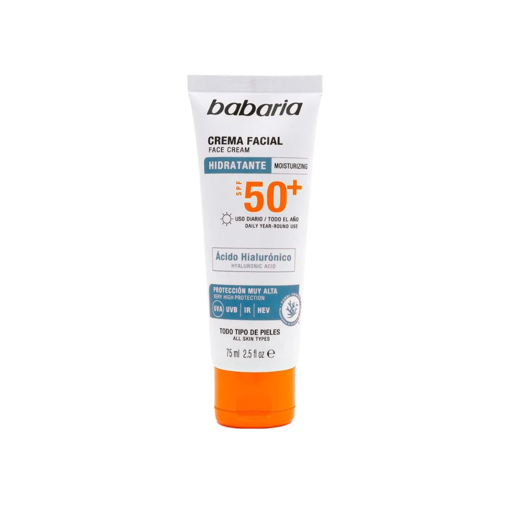 كريم الحماية من أشعة الشمس بحمض الهيالورونيك من باباريا 75 مل - Babaria Face Cream Hyaluronic +SPF50