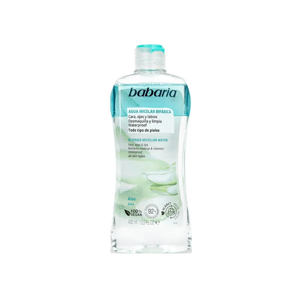 ماء ميسيلار مزيل مكياج مقاوم للماء ثنائي الطور بالألوفيرا من باباريا 400 مل - Babaria Bi-Phase Micellar Water