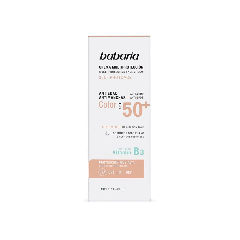 كريم واقي شمس الملون للوجه متعدد الحماية 360 درجة من باباريا 50 مل - Babaria Facial Sun Cream Multiprotection 360º Photoage Color +SPF50
